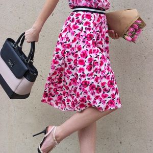Kate Spade Mini Rose Pleated Pink Red Silk Skirt 2